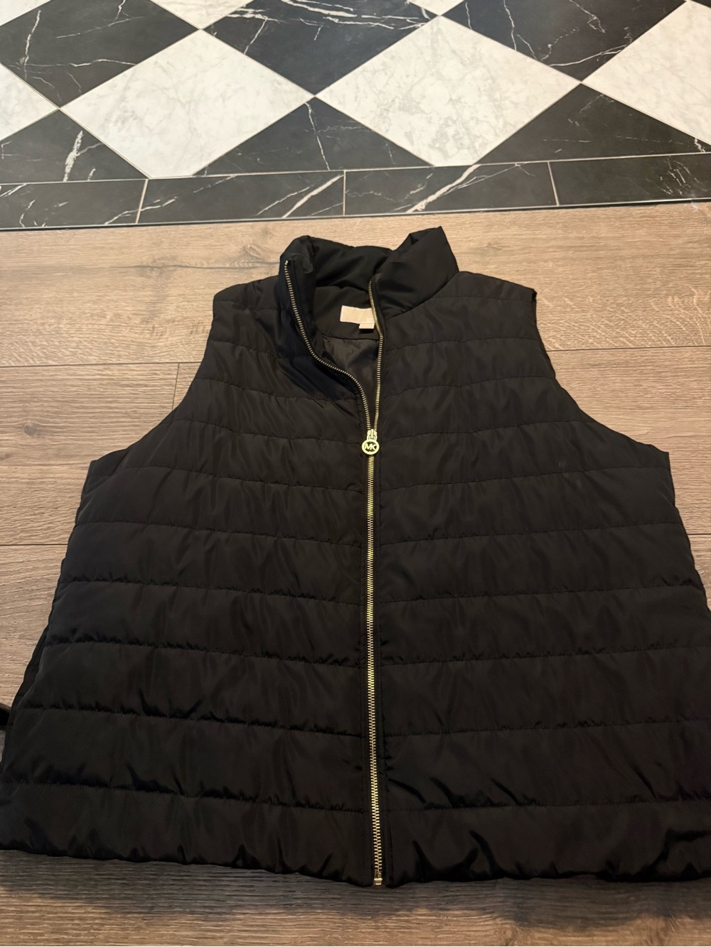 Michael Kors Black Quilted Puffer Vest with Gold-Tone Zipper